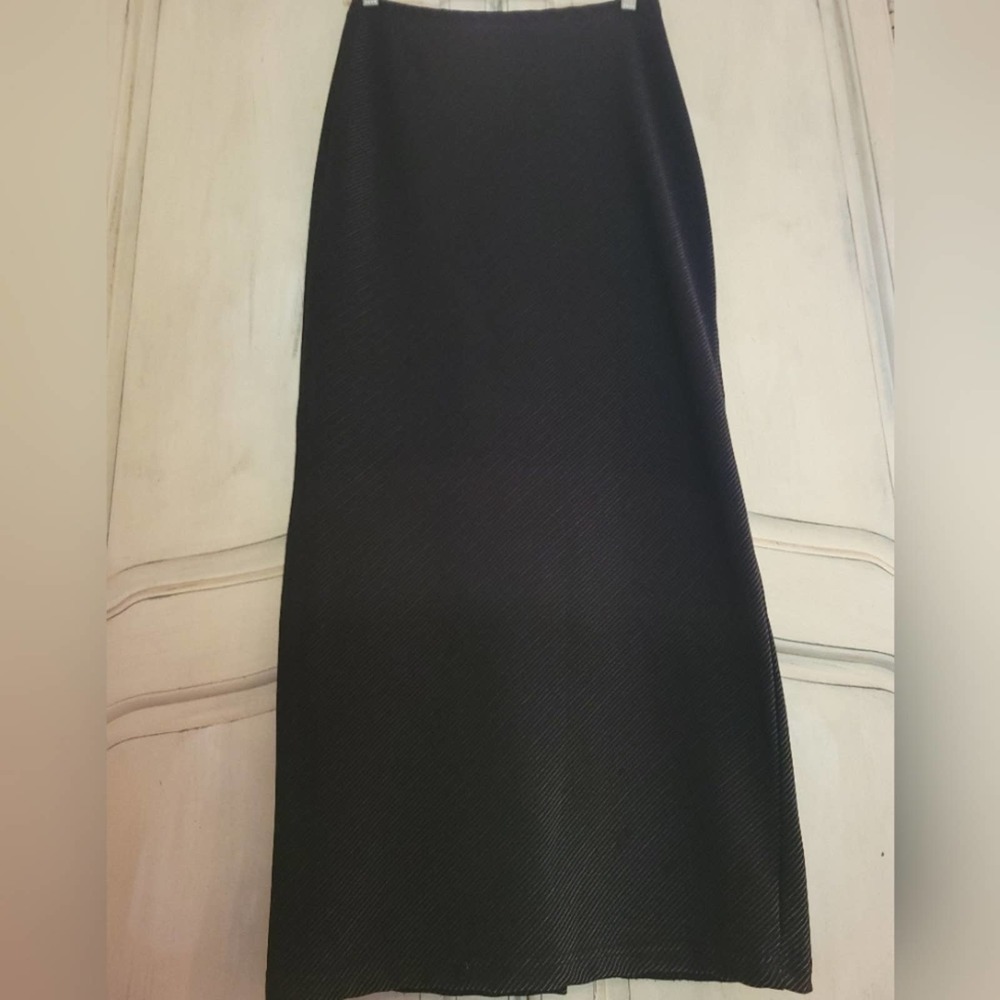 Vintage 90s Diagonal Striped Long Stretch Skirt Bodycon Slit Maxi by Signal sz L - Picture 5 of 12